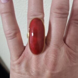 Plunder, Beautiful Red Stone, Long Oval Ring. In Excellent Condition